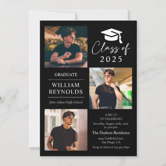 Modern Script 4 Photo Collage Afstudeerfeest Kaart (Voorkant)