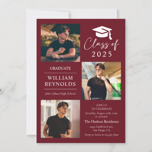 Modern Script 4 Photo Collage Afstudeerfeest Kaart (Voorkant)