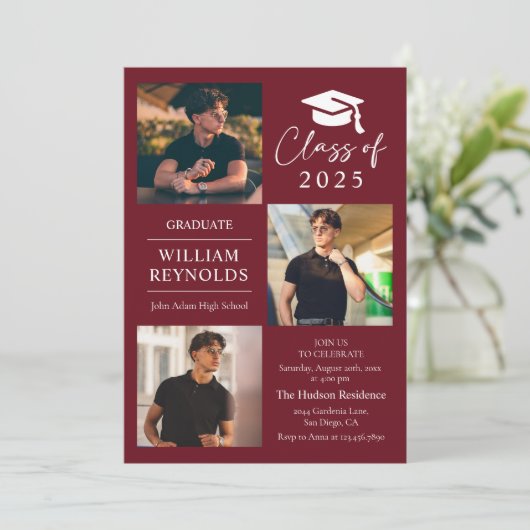 Modern Script 4 Photo Collage Afstudeerfeest Kaart (Staand voorkant)
