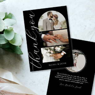 Modern Script 4-Photo Collage Arch Wedding Bedankkaart
