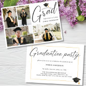Modern Script 4 Photo Collage Graduation Party Kaart