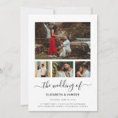 Modern script 4 Photo Collage QR Code RSVP Weddens Kaart (Voorkant)