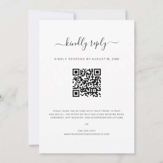 Modern script 4 Photo Collage QR Code RSVP Weddens Kaart (Achterkant)