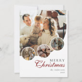 Modern Script 4 Photo Collage Red Merry Christmas Feestdagenkaart (Voorkant)