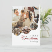 Modern Script 4 Photo Collage Red Merry Christmas Feestdagenkaart (Staand voorkant)