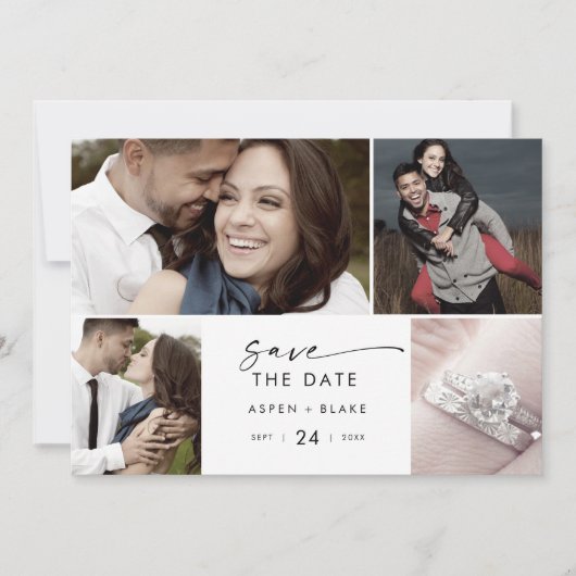 Modern script 4 Photo Collage Save The Date (Voorkant)