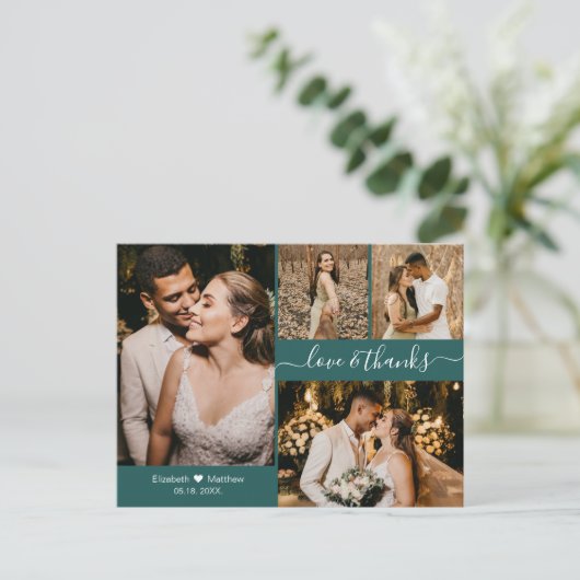 Modern script 4 Photo Collage Wedding Hartelijk da Briefkaart (Staand voorkant)