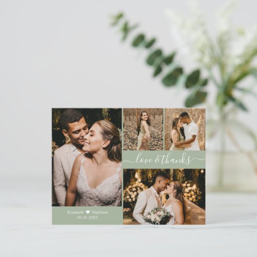 Modern script 4 Photo Collage Wedding Hartelijk da Briefkaart (Staand voorkant)