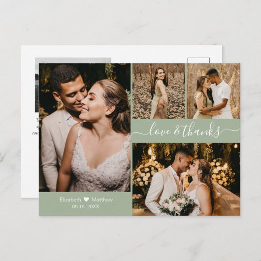 Modern script 4 Photo Collage Wedding Hartelijk da Briefkaart (Voorkant / Achterkant)