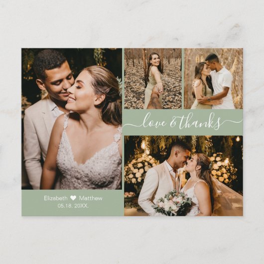 Modern script 4 Photo Collage Wedding Hartelijk da Briefkaart (Voorkant)