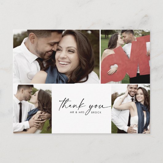 Modern script 4 Photo Collage Wedding Hartelijk da Briefkaart (Voorkant)