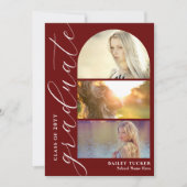 Modern Script 4-Photo Dark Red Arch Afstuderen Bedankkaart (Voorkant)