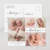 Modern Script 4 Photo Girl Twins Baby Dank u Briefkaart (Voorkant / Achterkant)