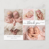 Modern Script 4 Photo Girl Twins Baby Dank u Briefkaart (Voorkant)