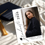 Modern Script 4 Photo Graduation Announcement Kaart<br><div class="desc">Celebrate your graduate’s milestone with this Modern Script 4 Photo Graduation Announcement, designed to beautifully showcase seven favorite photos in a clean, modern layout. Featuring elegant flowing script paired with minimalist typography, this personalized announcement highlights special memories while sharing the exciting news with family and friends. Perfect for high school...</div>