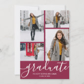 Modern Script 4 Photo Maroon Afstuderen Aankondiging (Voorkant)