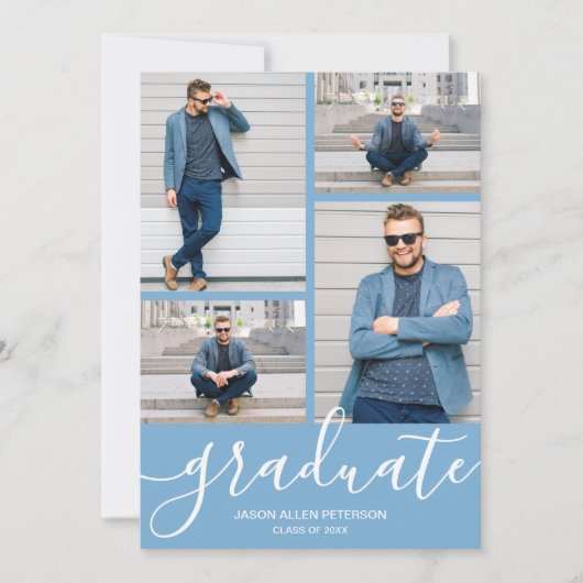 Modern Script 4 Photo Powder Blue Afstuderen Aankondiging (Voorkant)