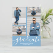 Modern Script 4 Photo Powder Blue Afstuderen Aankondiging (Staand voorkant)