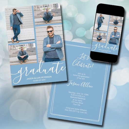 Modern Script 4 Photo Powder Blue Afstuderen Aankondiging