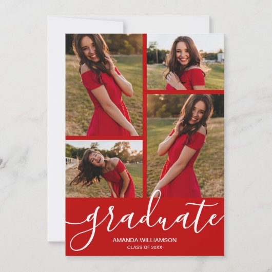 Modern script 4 Photo Scarlet Afstuderen Aankondiging (Voorkant)
