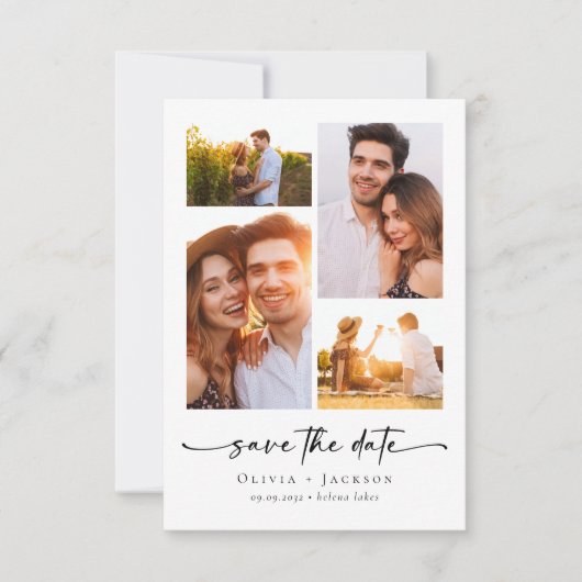 Modern script | 4 Weddenschap op foto's Save The Date (Voorkant)