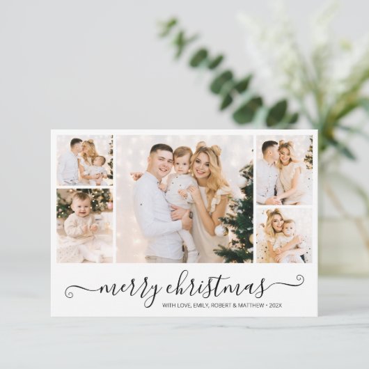 Modern Script 5 Fotocollage Kerst Kaart (Staand voorkant)