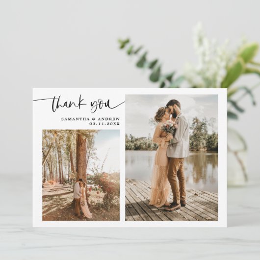 Modern script 5 foto's wit bedankt je bruiloft (Staand voorkant)