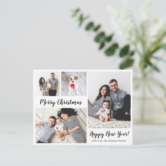 Modern Script 5 Meerdere kerstfoto Briefkaart (Staand voorkant)