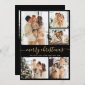 Modern Script 5 Photo Collage Black Gold Christmas Feestdagenkaart (Voorkant / Achterkant)