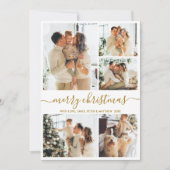 Modern Script 5 Photo Collage Gold White Christmas Feestdagenkaart (Voorkant)