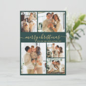 Modern Script 5 Photo Collage Green Christmas Feestdagenkaart (Staand voorkant)