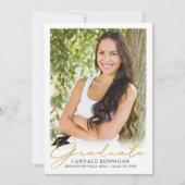 Modern script 5 Photo Metallic Gold Afstuderen Aankondiging (Voorkant)