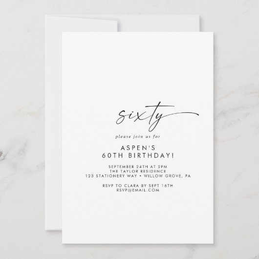Modern Script 60th Birthday Party Invitation Kaart (Voorkant)