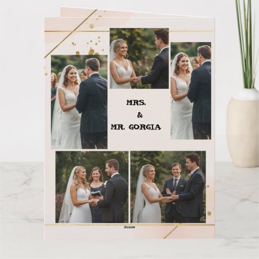 Modern Script 6-foto bruiloft collage ontwerp Bedankkaart (Achterkant)