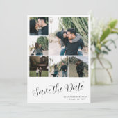 Modern script 6 fotocollage eenvoudige bruiloft save the date (Staand voorkant)