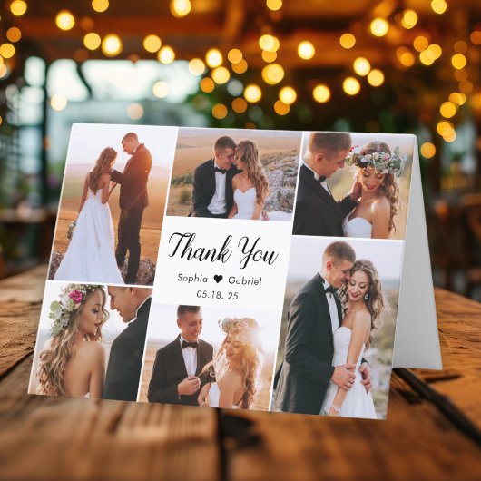 Modern Script 6 Fotocollage Hart Bruiloft Bedankkaart