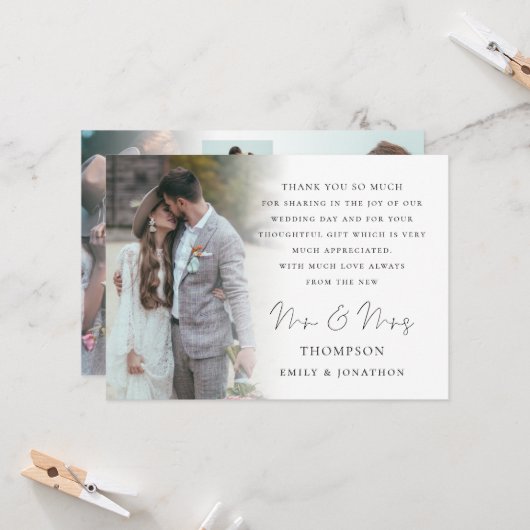 Modern script 6 Foto's Weddenschap Bedankt Kaart (Voorkant / Achterkant in situ)