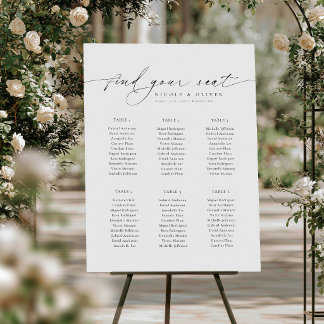 Modern Script 6 Tafels Welkom Zitplaatsenkaart Poster