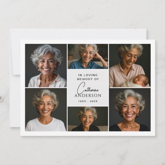Modern Script 7-foto collage begrafenis / gedenkte Bedankkaart (Voorkant)