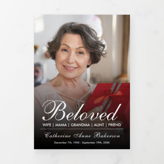 Modern Script 7-Photo Trifold Funeral Program Drieluik Programma (Cover)