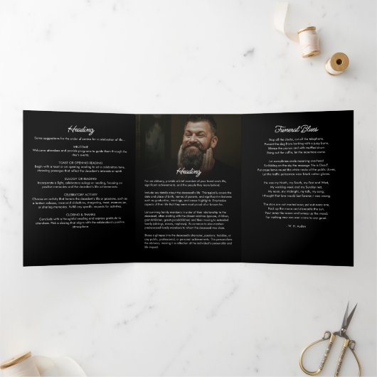 Modern Script 8-foto begrafenis / gedenkteken Drieluik Programma (Binnen)