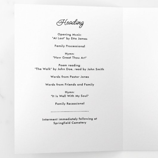 Modern Script 8-foto begrafenis / gedenkteken Drieluik Programma (Binnenzijde eerst)