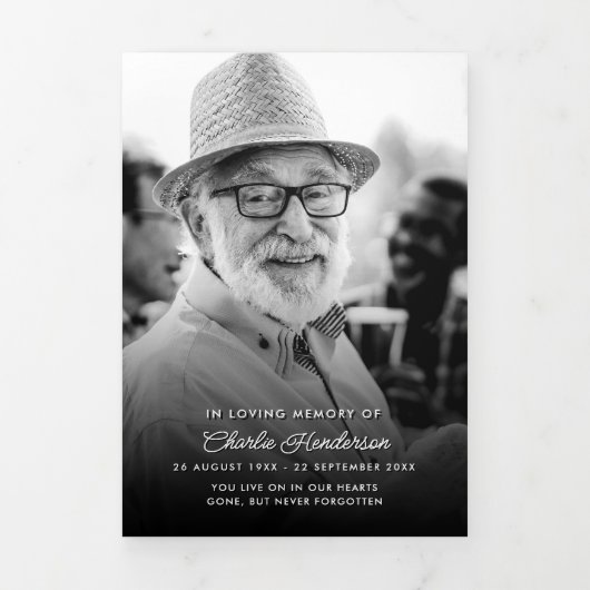 Modern Script 8-foto begrafenis / gedenkteken Drieluik Programma (Cover)