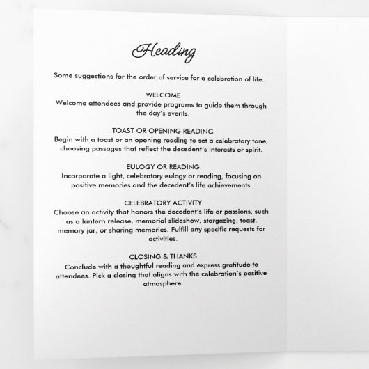 Modern Script 8-foto begrafenis / gedenkteken Drieluik Programma (Binnenzijde eerst)