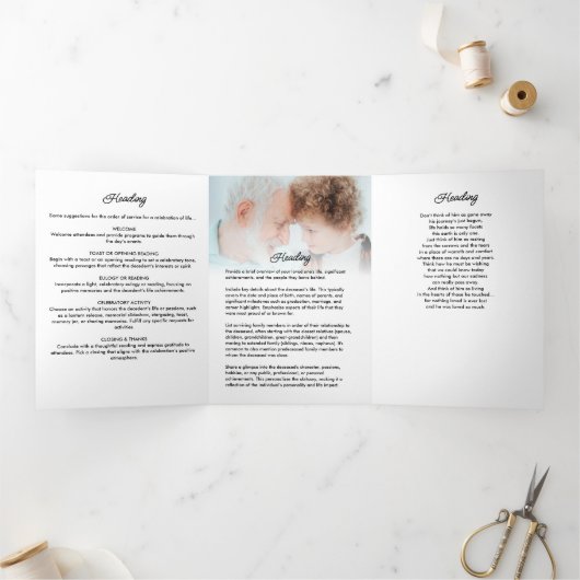 Modern Script 8-foto begrafenis / gedenkteken Drieluik Programma (Binnen)