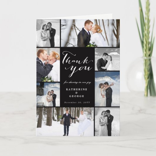 Modern Script 8-foto bruiloft collage ontwerp Bedankkaart (Voorkant)