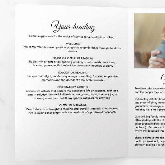 Modern Script 8-Foto Drievoudig Uitvaartprogramma Drieluik Programma (Binnenzijde eerst)