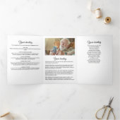 Modern Script 8-Foto Drievoudig Uitvaartprogramma Drieluik Programma (Binnen)