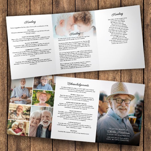 Modern Script 8-Foto Rouw-/Herdenkingsdienst Drieluik Programma