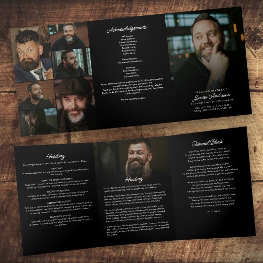 Modern Script 8-Foto Rouw-/Herdenkingsdienst Drieluik Programma